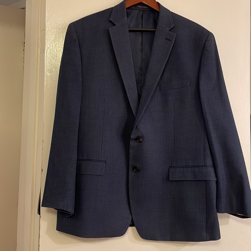 Dark Blue Ralph Lauren Men’s Silk Wool Houndstooth Blazer - size 46R